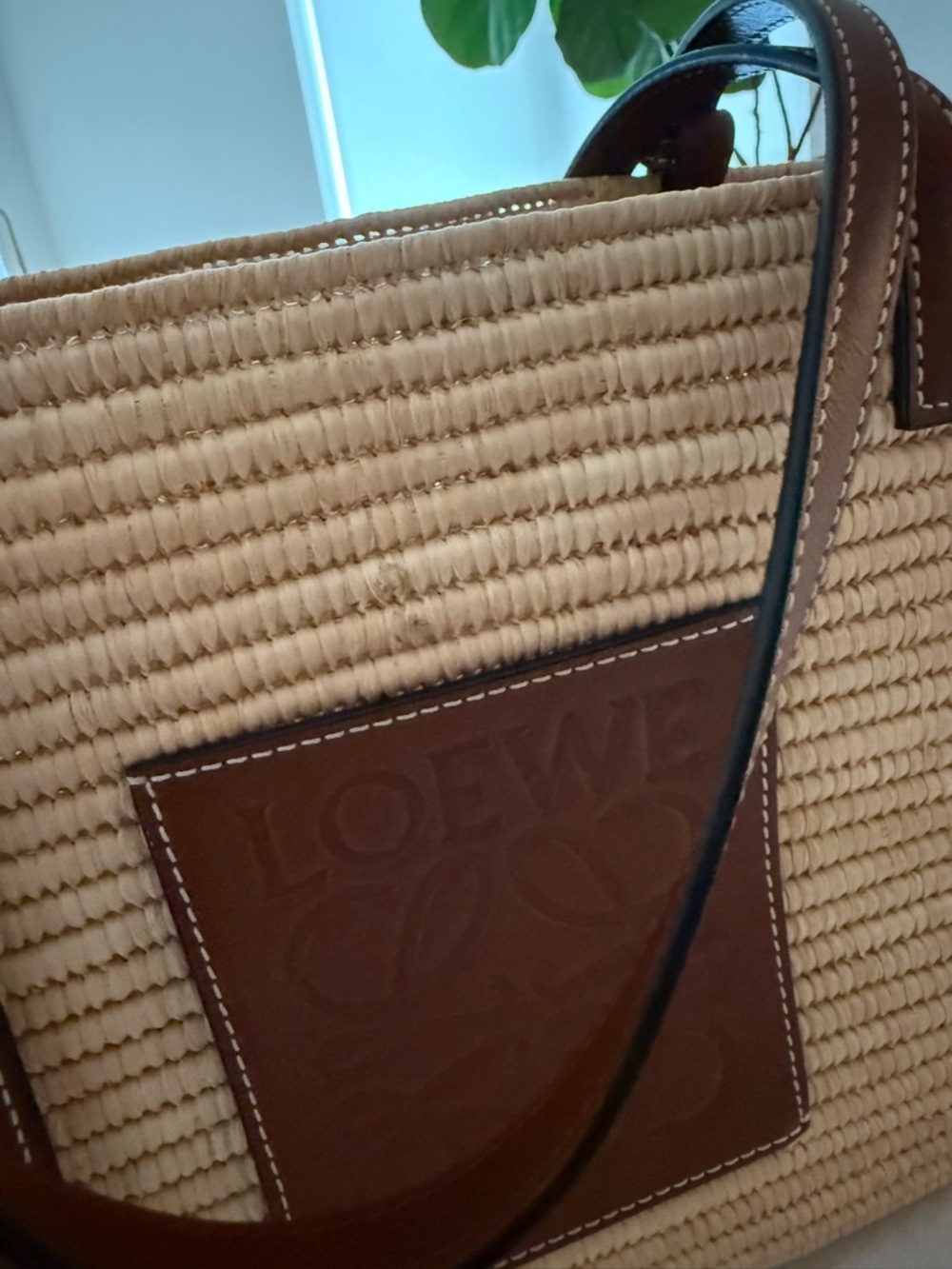 Loewe Natural Straw Tote with Brown Leather Trim - Picture 3 of 14